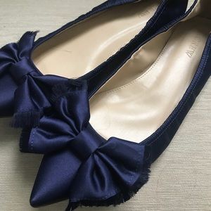 NWT JCREW Navy Satin Lottie Bow Flat